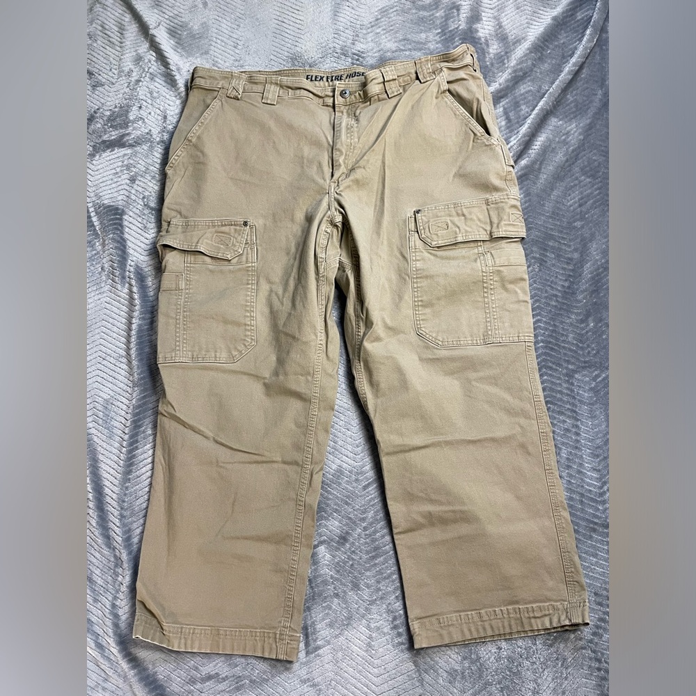 Mens Duluth Trading Co Flex Fire Hose Relaxed Fit Cargo Work‎ Pants Khaki